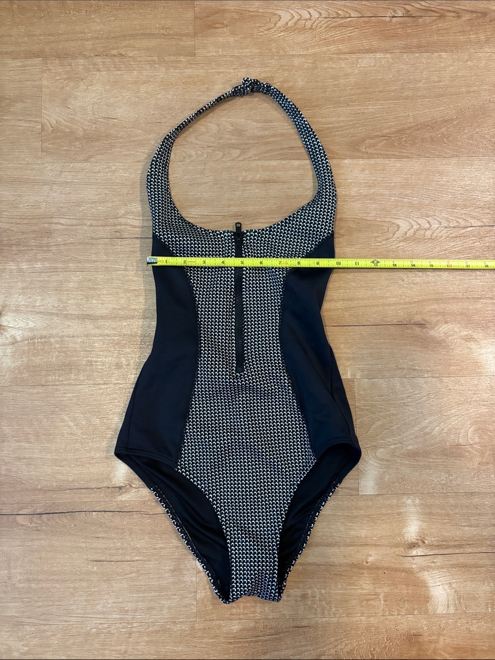 Victoria's Secret Black & White Halter One-Piece Swimsuit with Front Zip